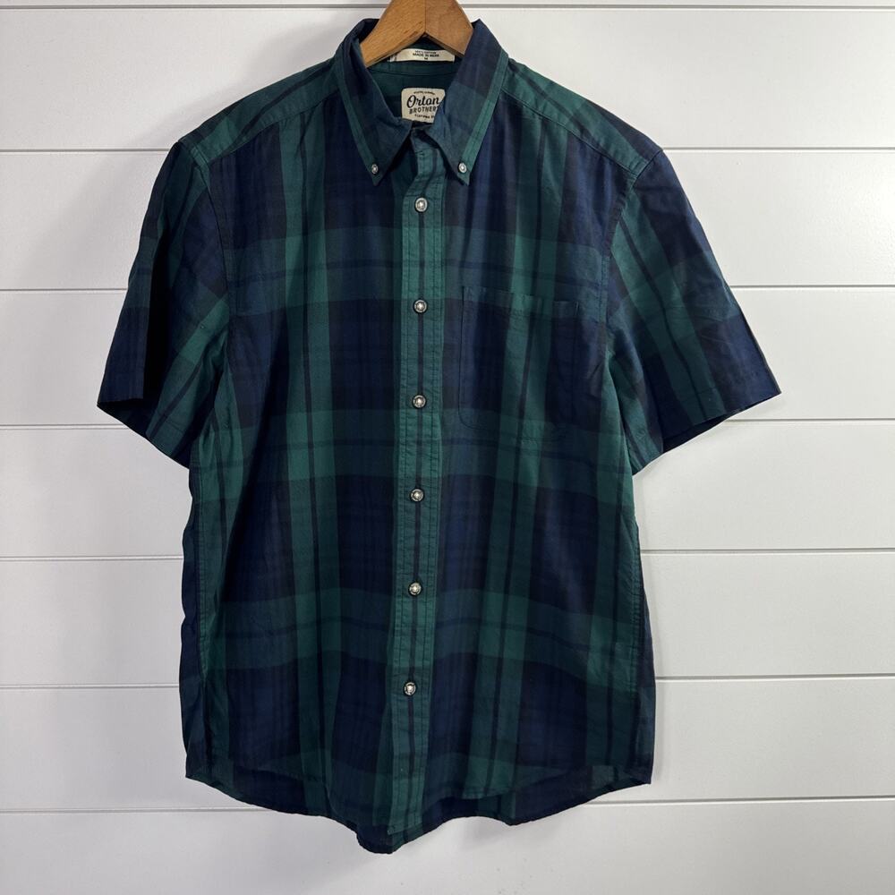 Orton Brothers Button Front Short Sleeve Shirt Black Watch Plaid sz M